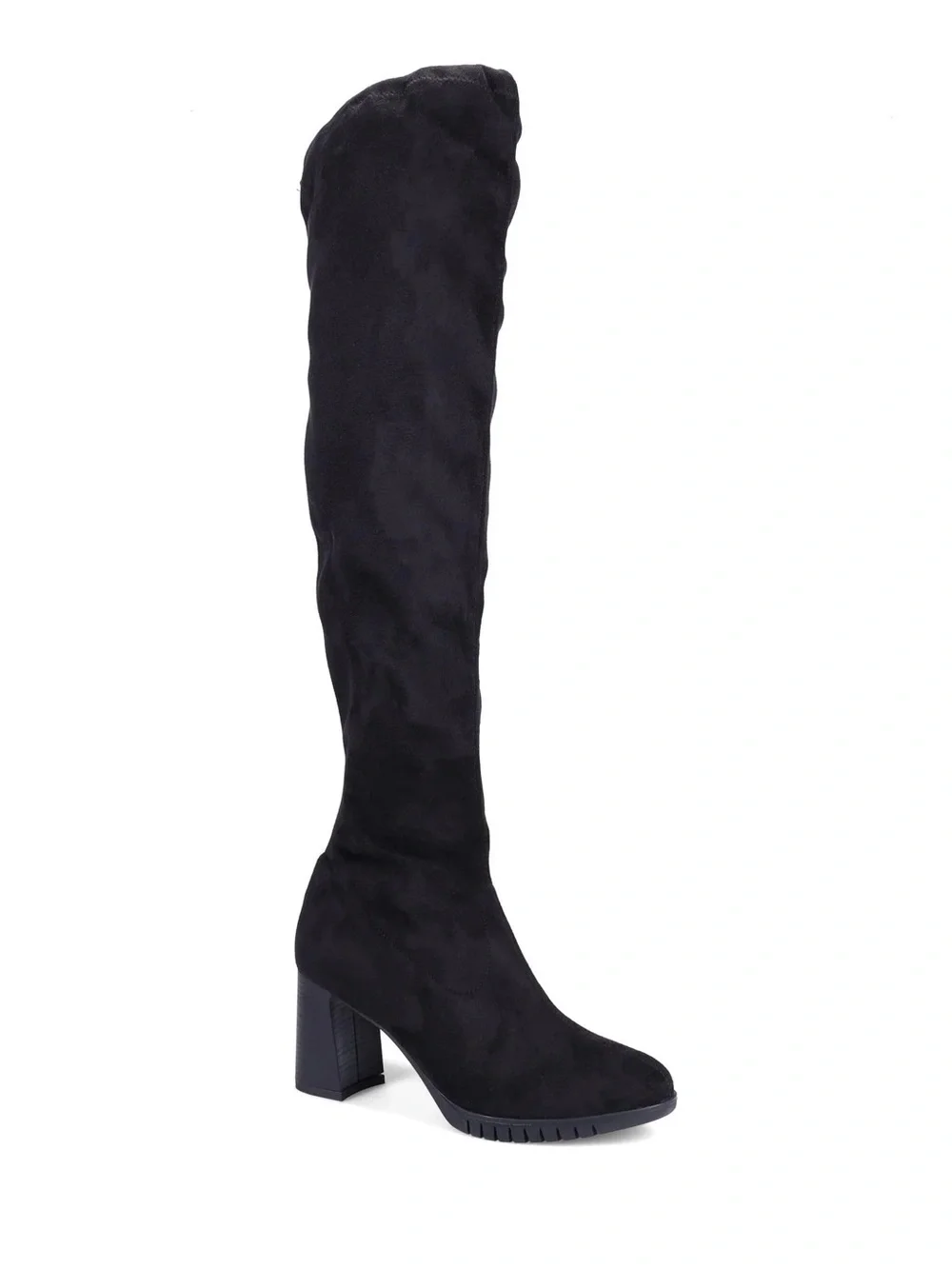 Black Over-the-Knee Block Heel Boots